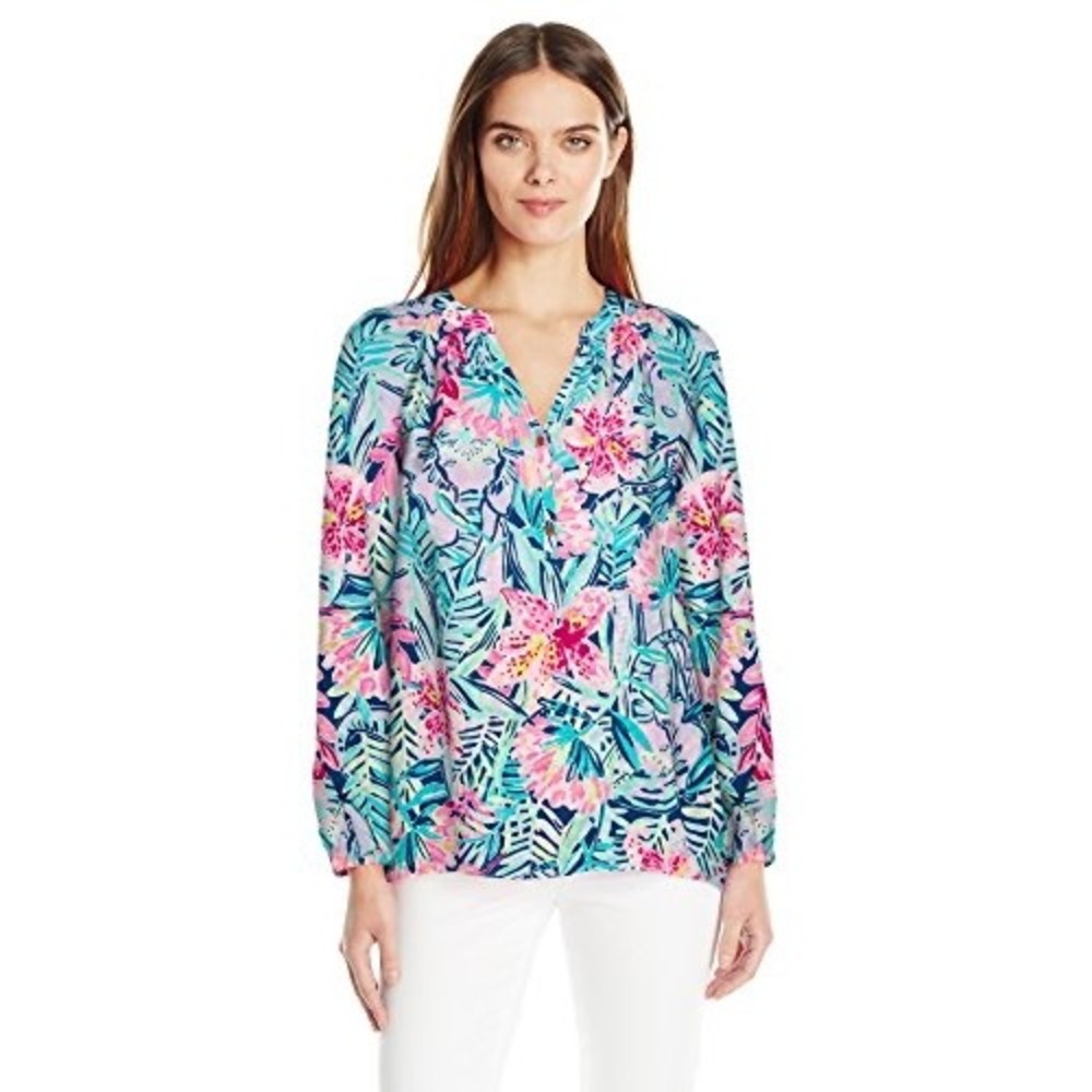 Lilly Pulitzer 100% Silk ElsaTop,‎ Slathouse Soiree, Floral Size S